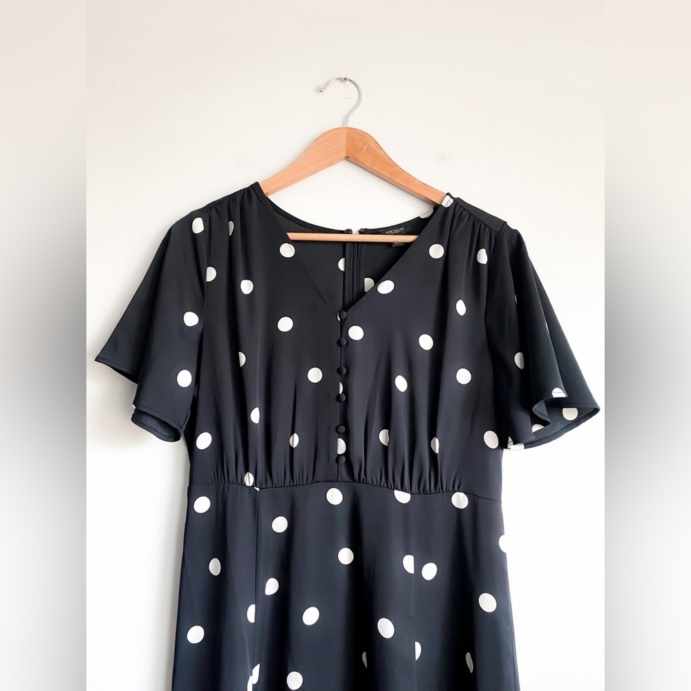 Ann Taylor Black Polka Dot Midi Dress Modest Church Silky Tradwife Traditional 6 - Picture 5 of 7